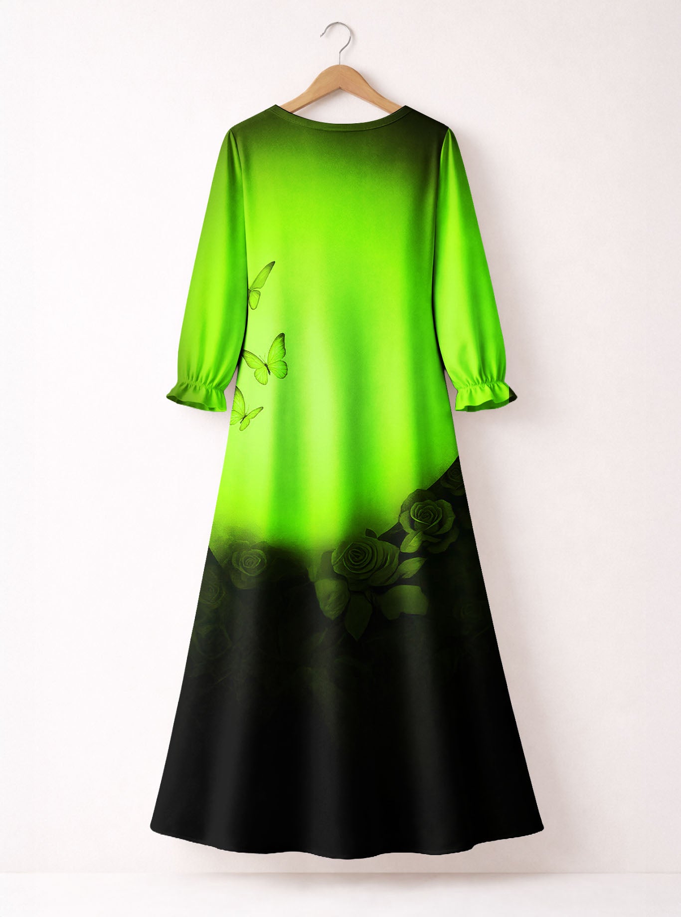 "Selah" Green Long Sleeve Maxi Dress