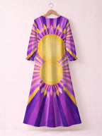 "August Queen Purple Bloom" Long Sleeve Maxi Dress