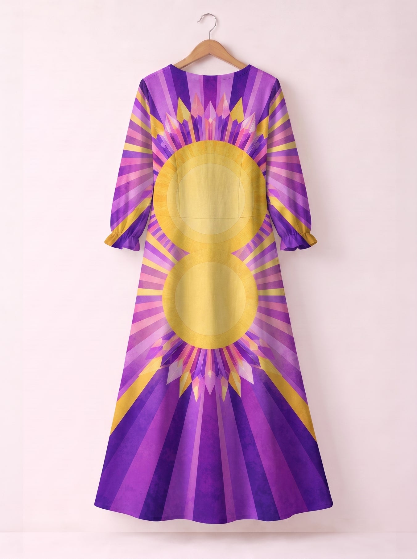 "August Queen Purple Bloom" Long Sleeve Maxi Dress
