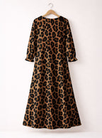 "Unstoppable" Brown Leopard Long Sleeve Maxi Dress
