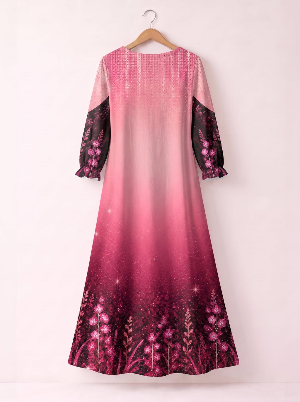 "August Queen Pink" Long Sleeve Maxi Dress