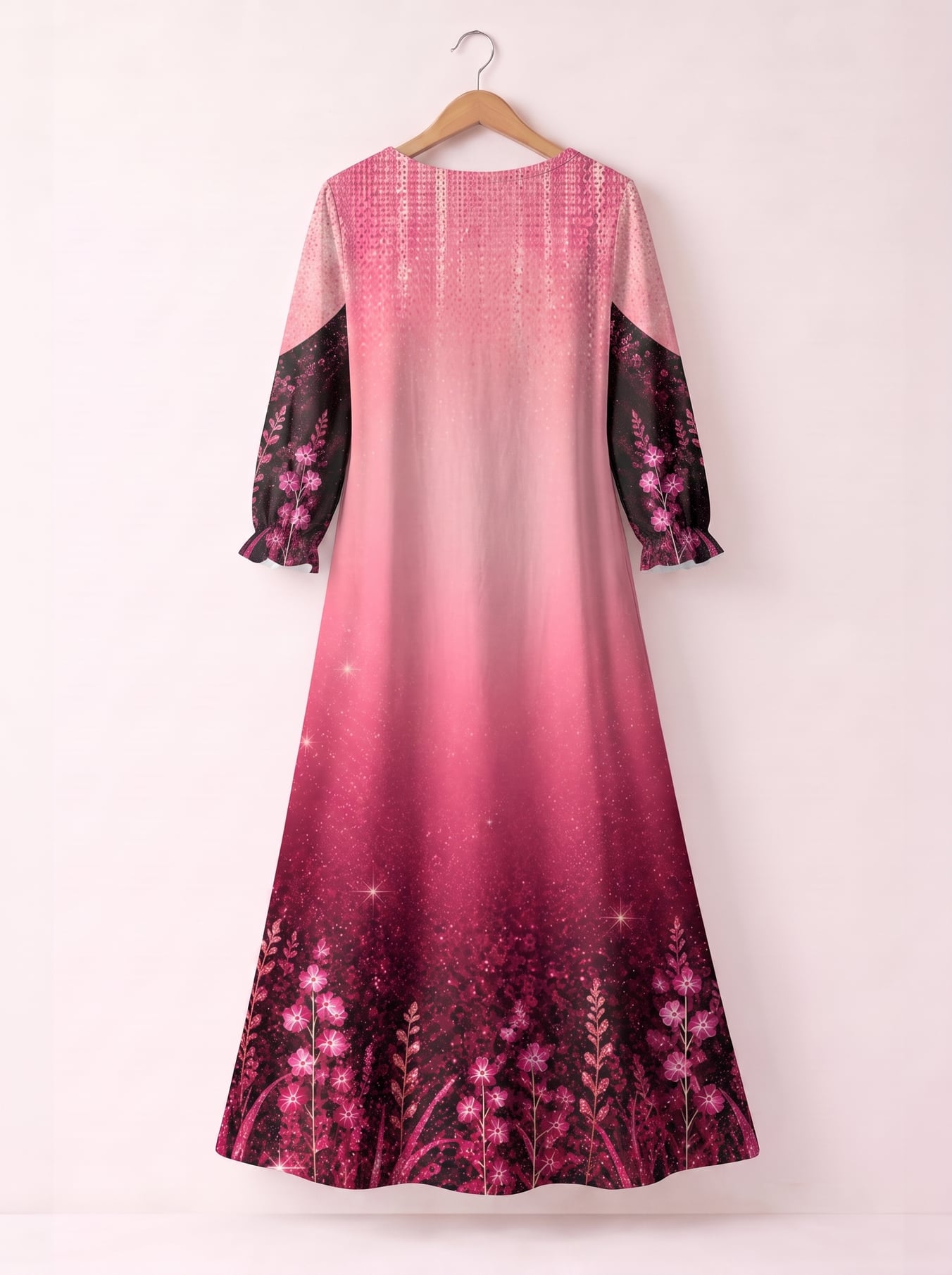 "August Queen Pink" Long Sleeve Maxi Dress