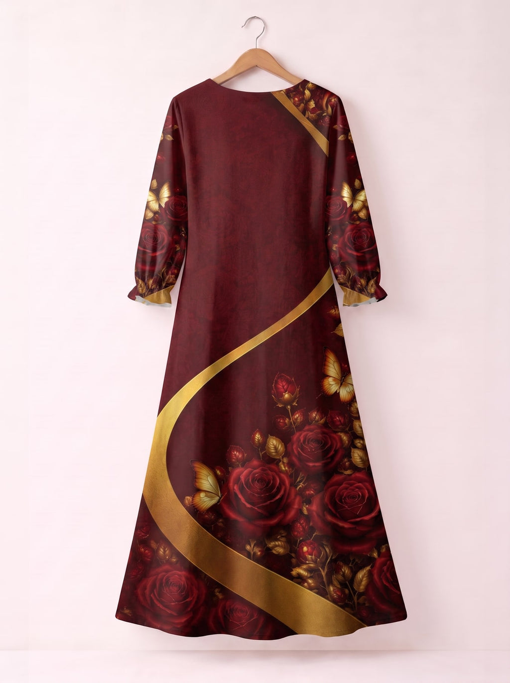"August Girl Roses" Long Sleeve Maxi Dress