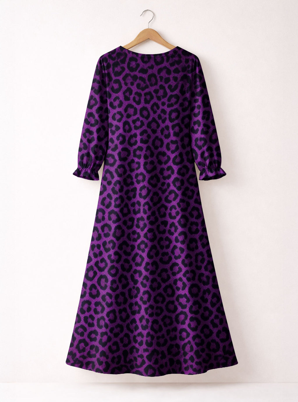 Purple Leopard Long Sleeve Maxi Dress