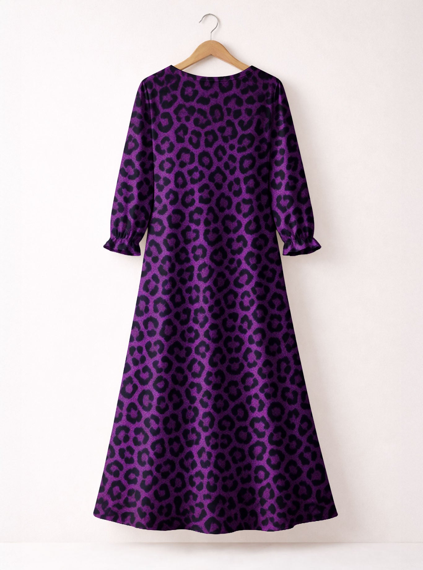 Purple Leopard Long Sleeve Maxi Dress