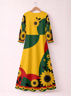 "August Queen Sunflower" Long Sleeve Maxi Dress
