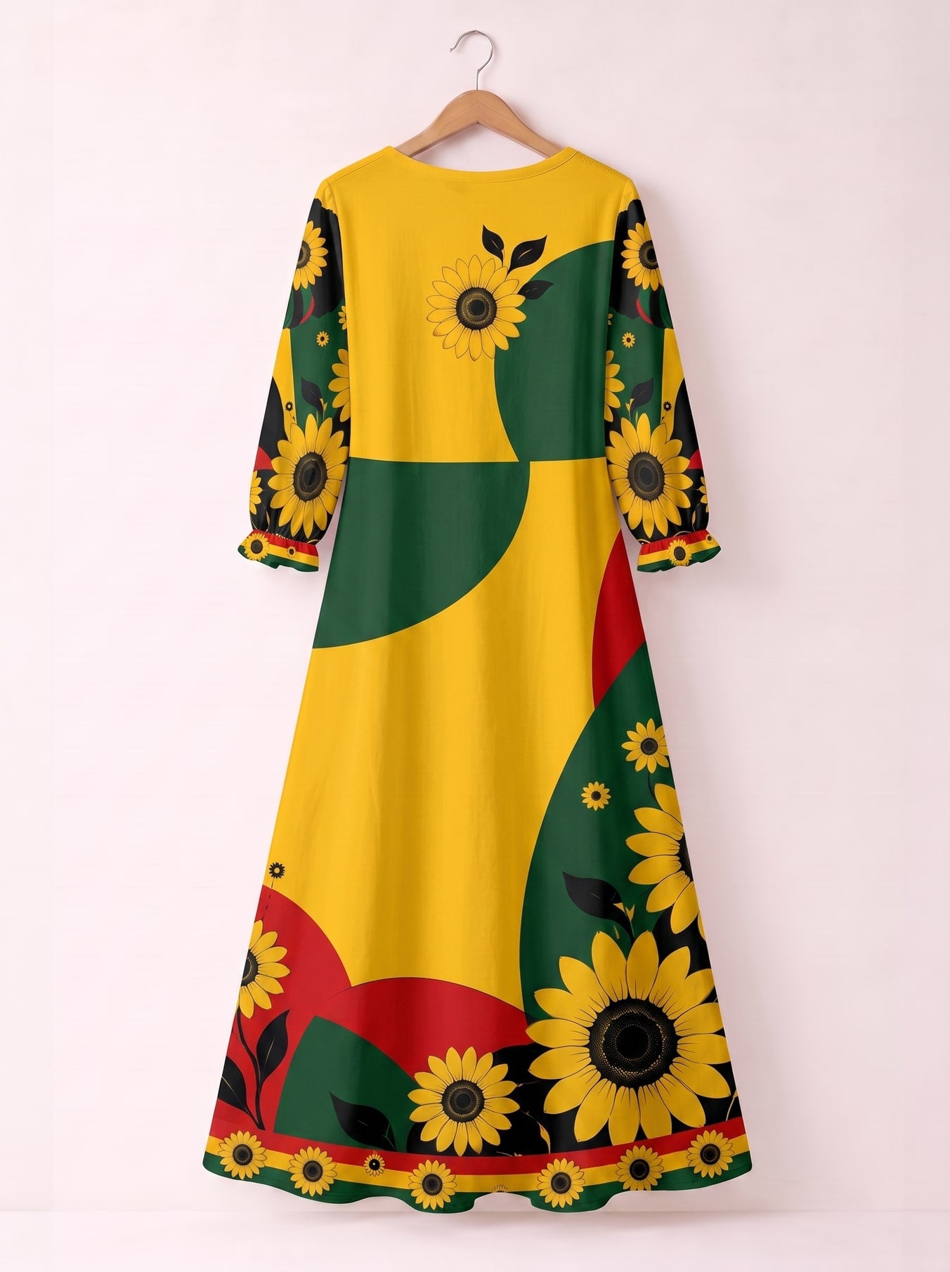 "August Queen Sunflower" Long Sleeve Maxi Dress