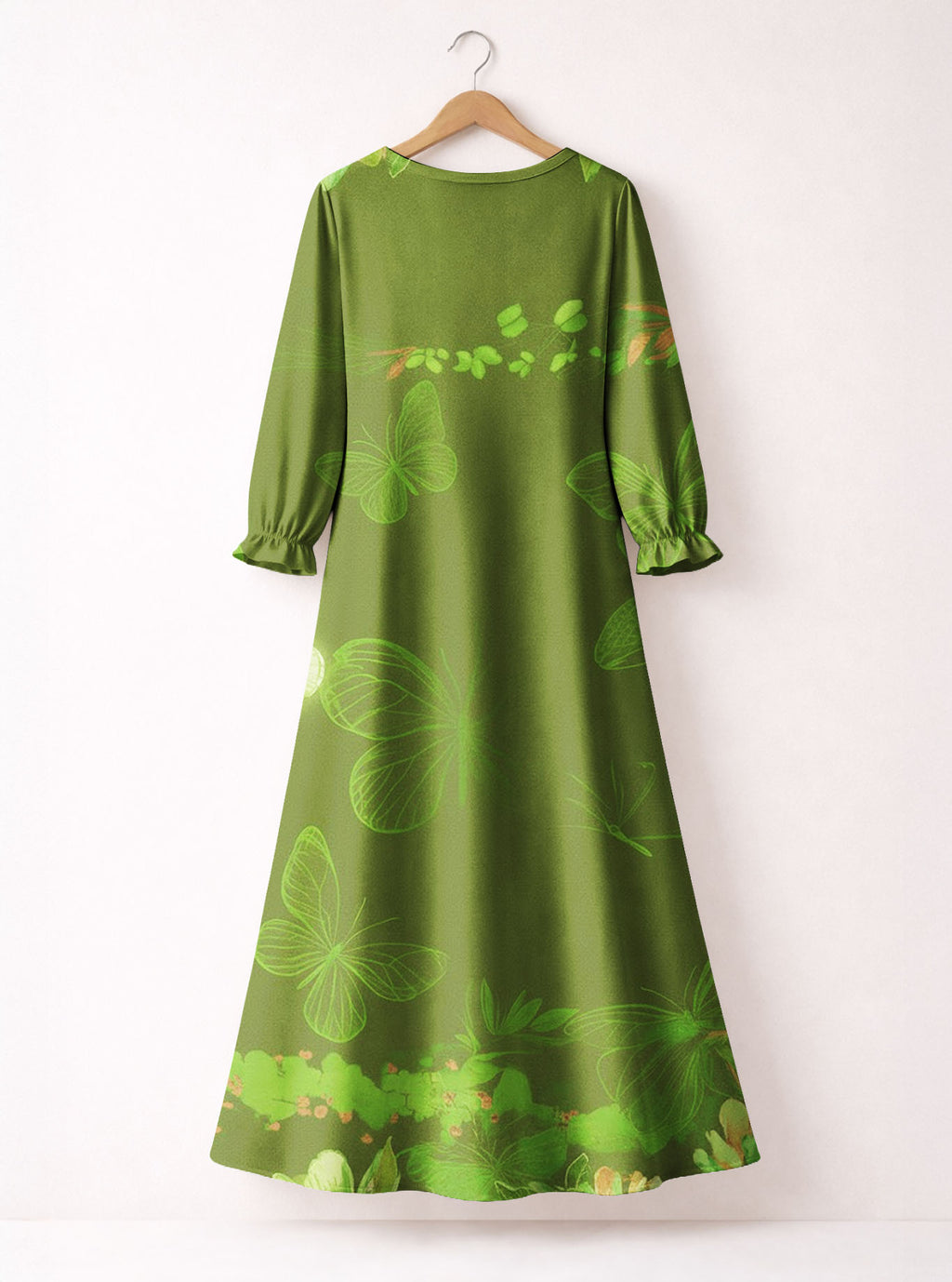 Green Orchid Long Sleeve Maxi Dress