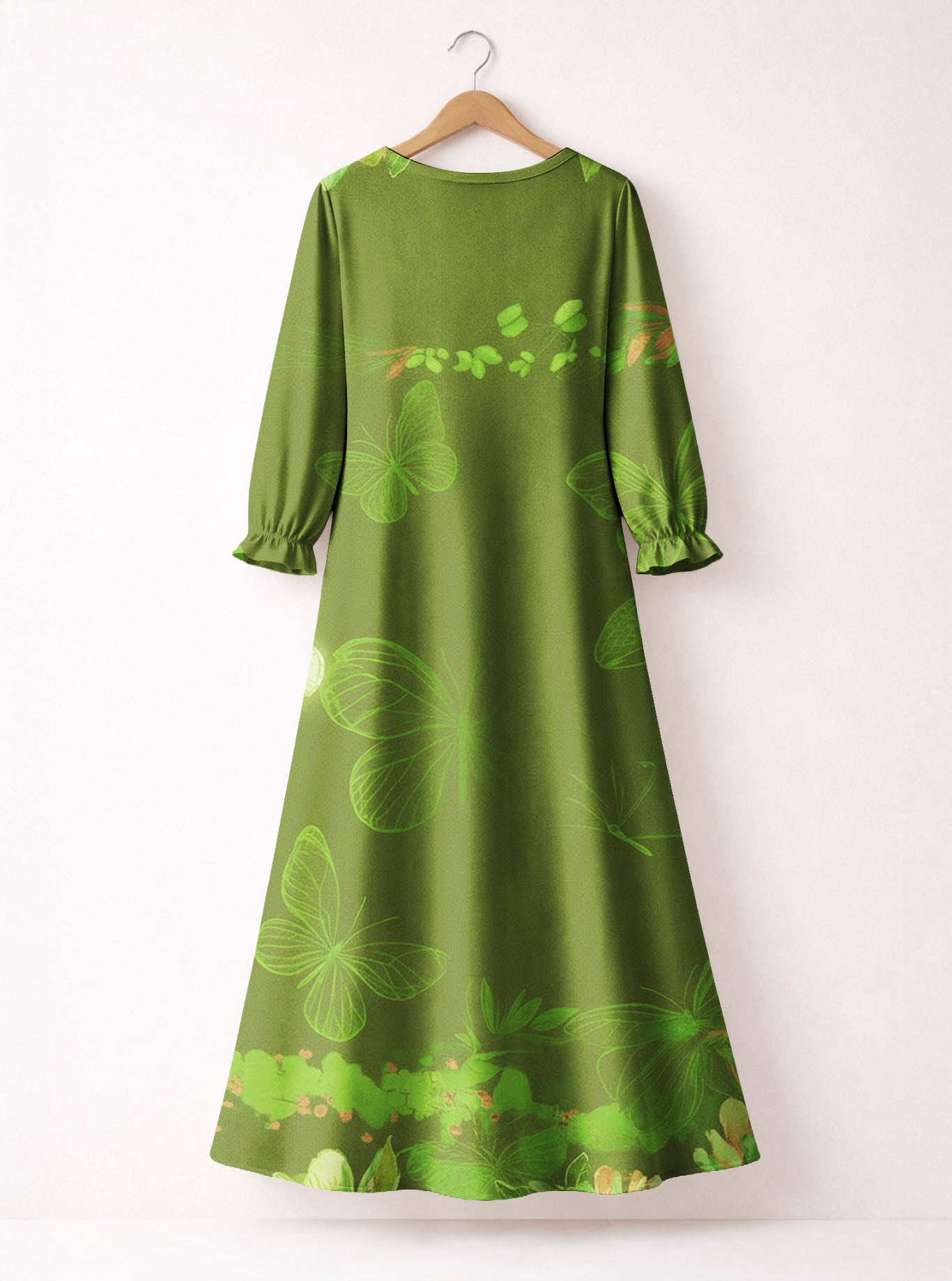 Green Orchid Long Sleeve Maxi Dress
