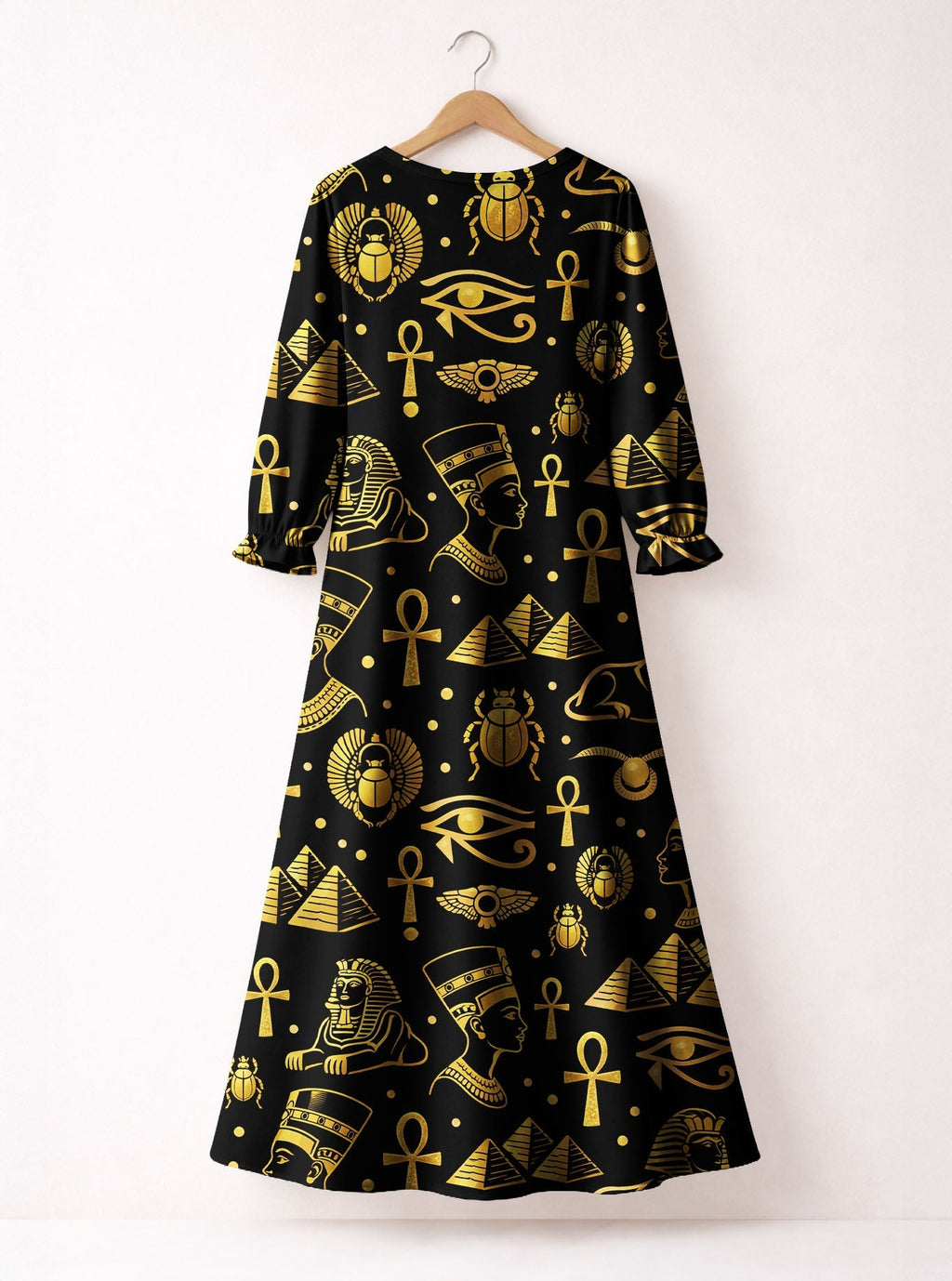 "Nefertiti" Black Gold Long Sleeve Maxi Dress