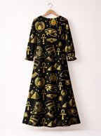 "Nefertiti" Black Gold Long Sleeve Maxi Dress