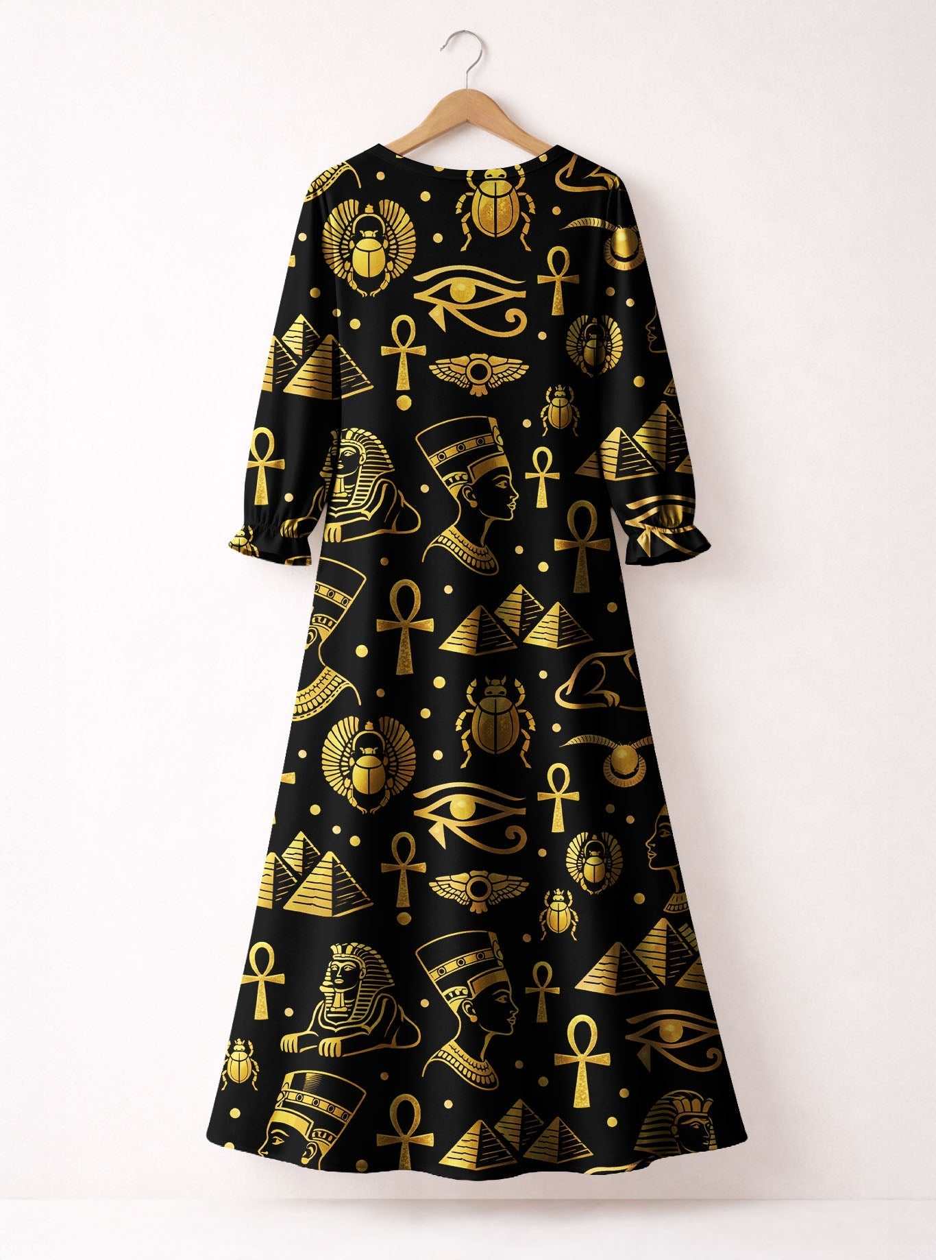 "Nefertiti" Black Gold Long Sleeve Maxi Dress