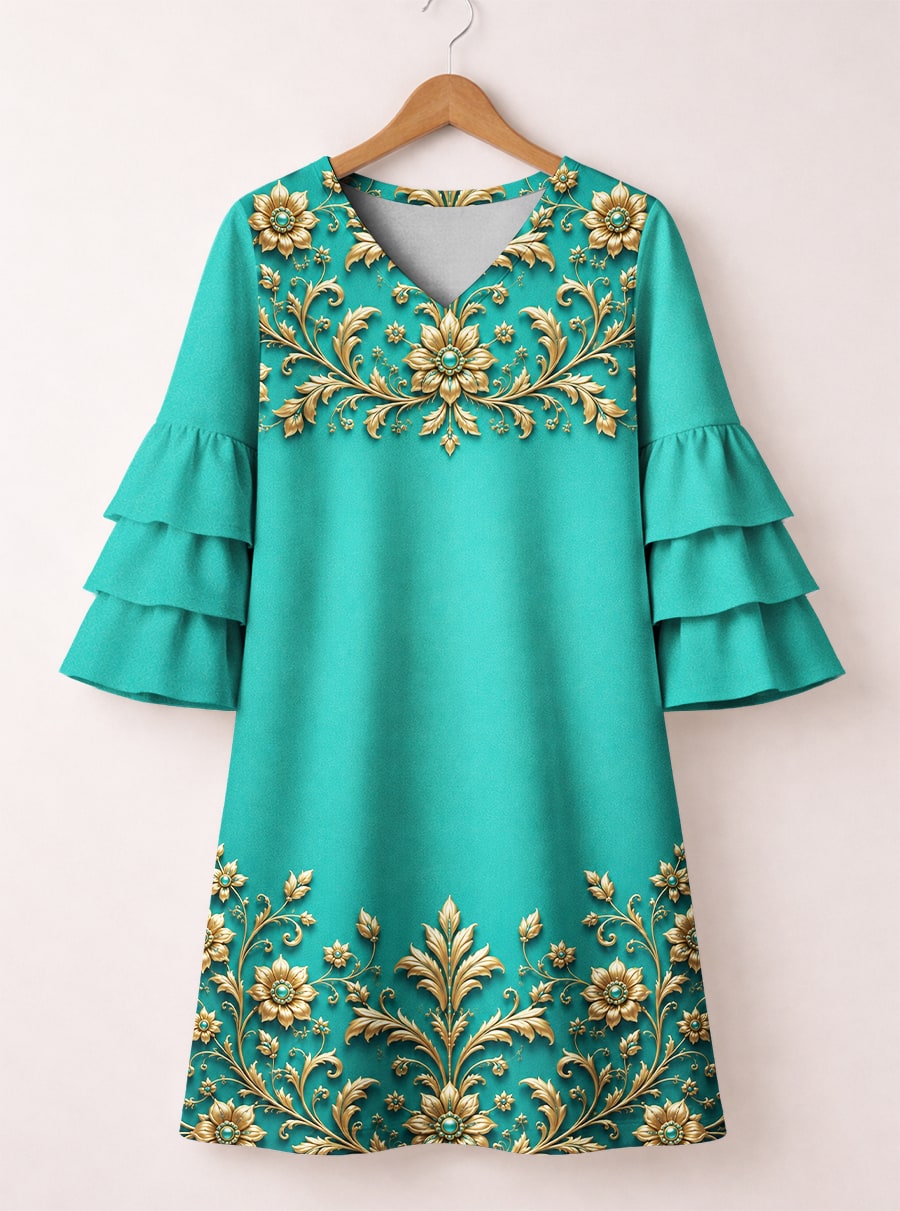 "Heshima" Stacked Ruffle Sleeve Dress