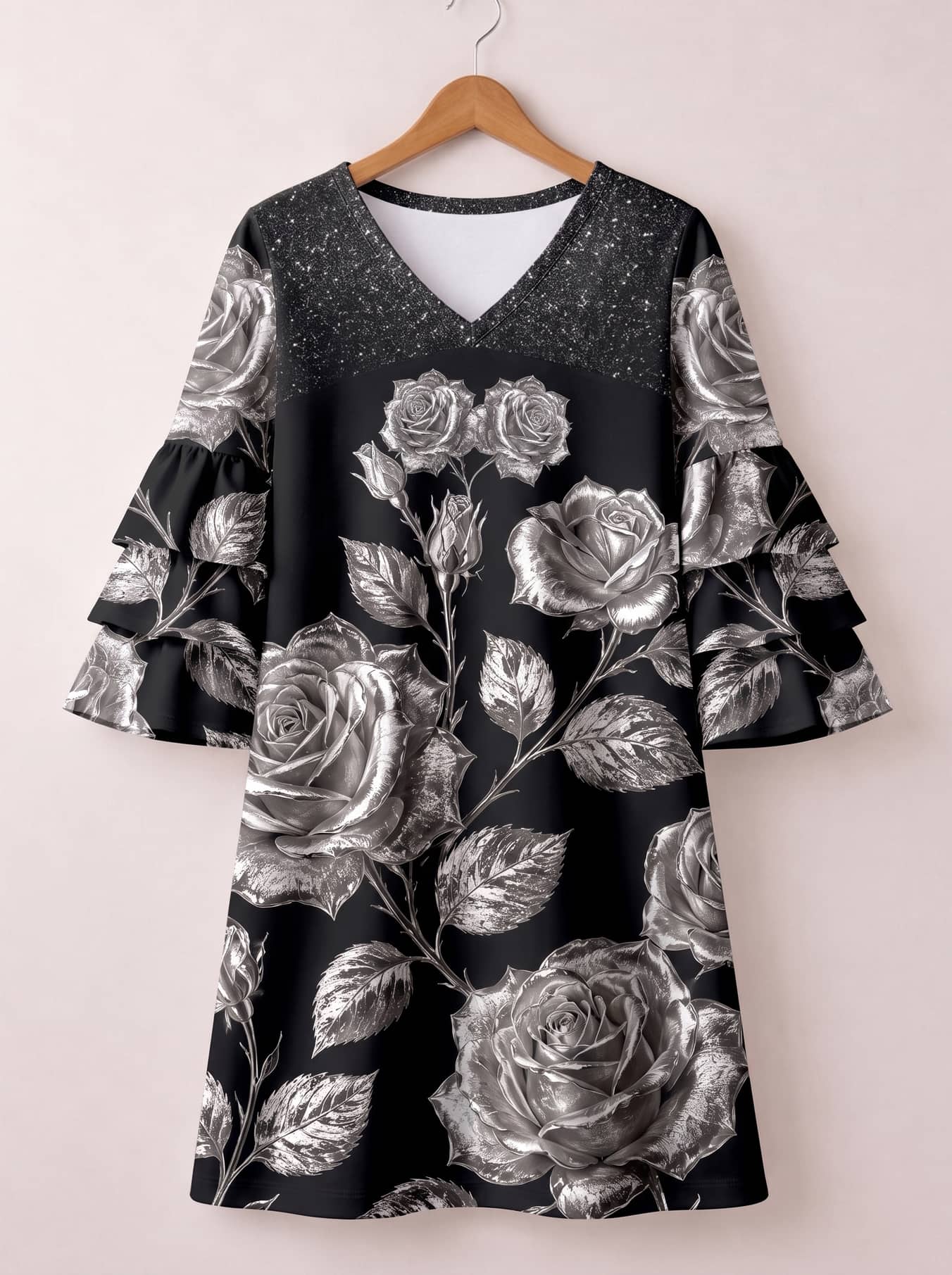 "Usiku" Stacked Ruffle Sleeve Dress