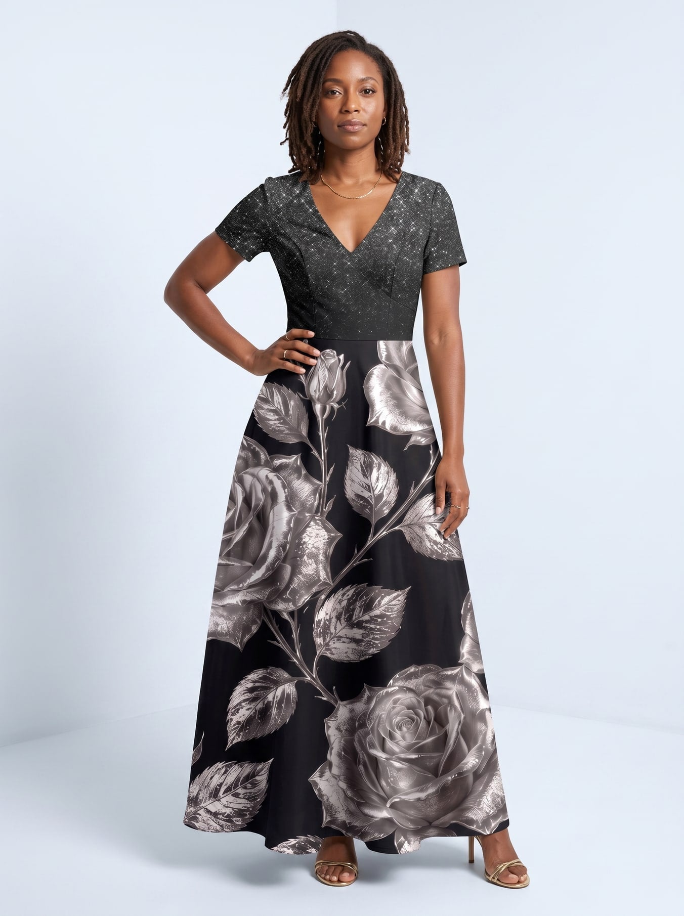 "Usiku" Short Sleeve Maxi Dress