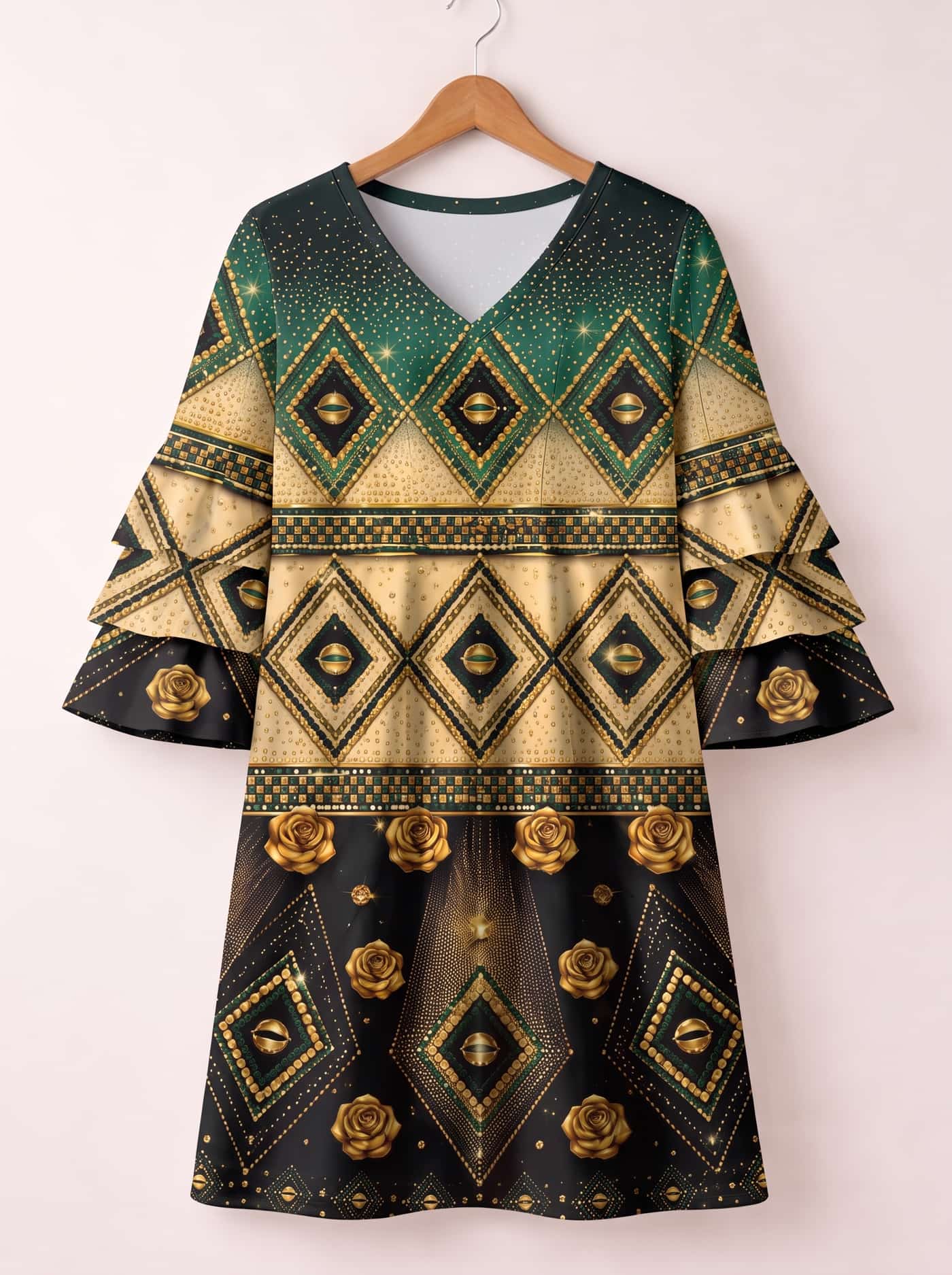 "Kifalme" Stacked Ruffle Sleeve Dress