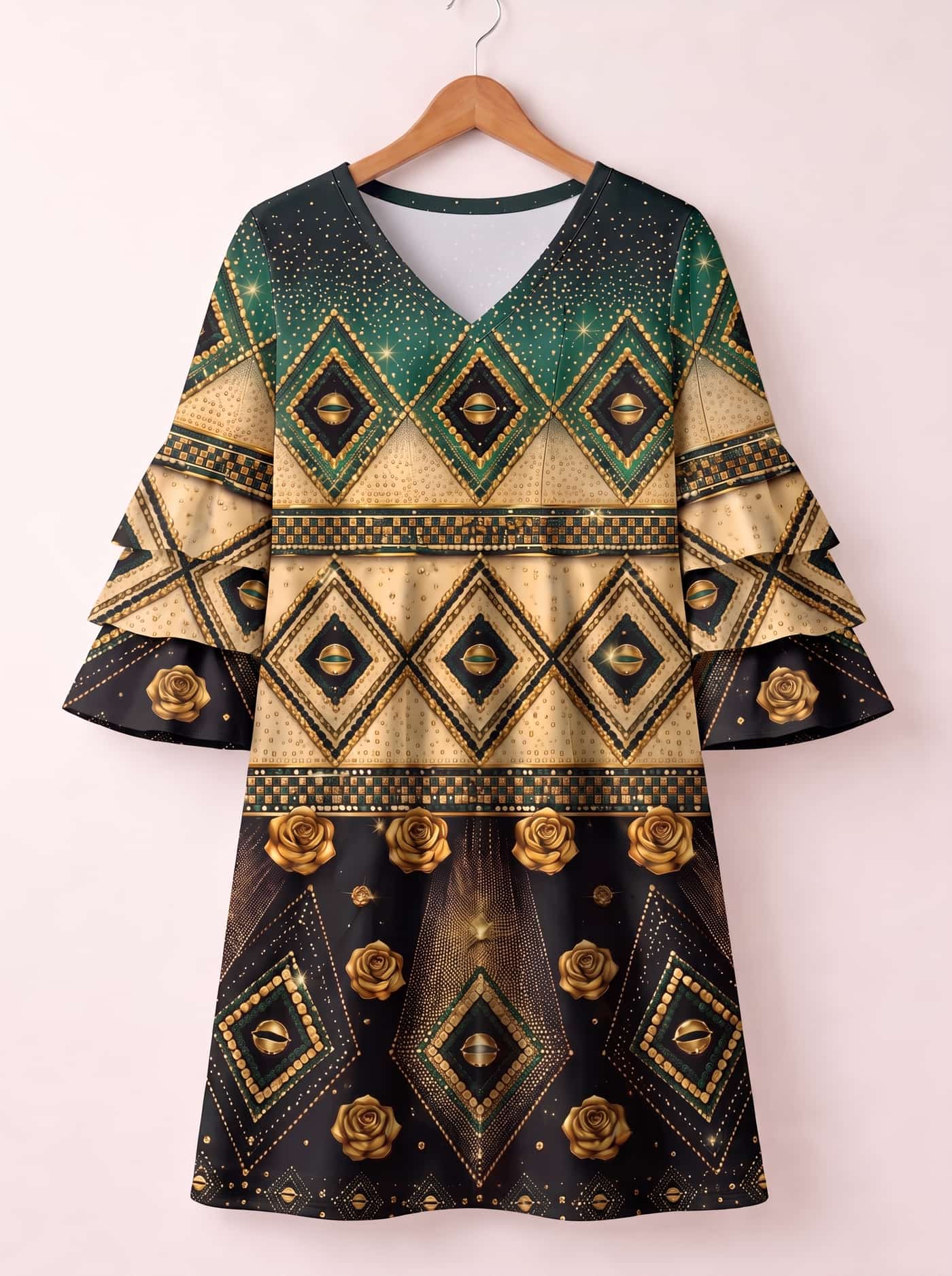 "Kifalme" Stacked Ruffle Sleeve Dress