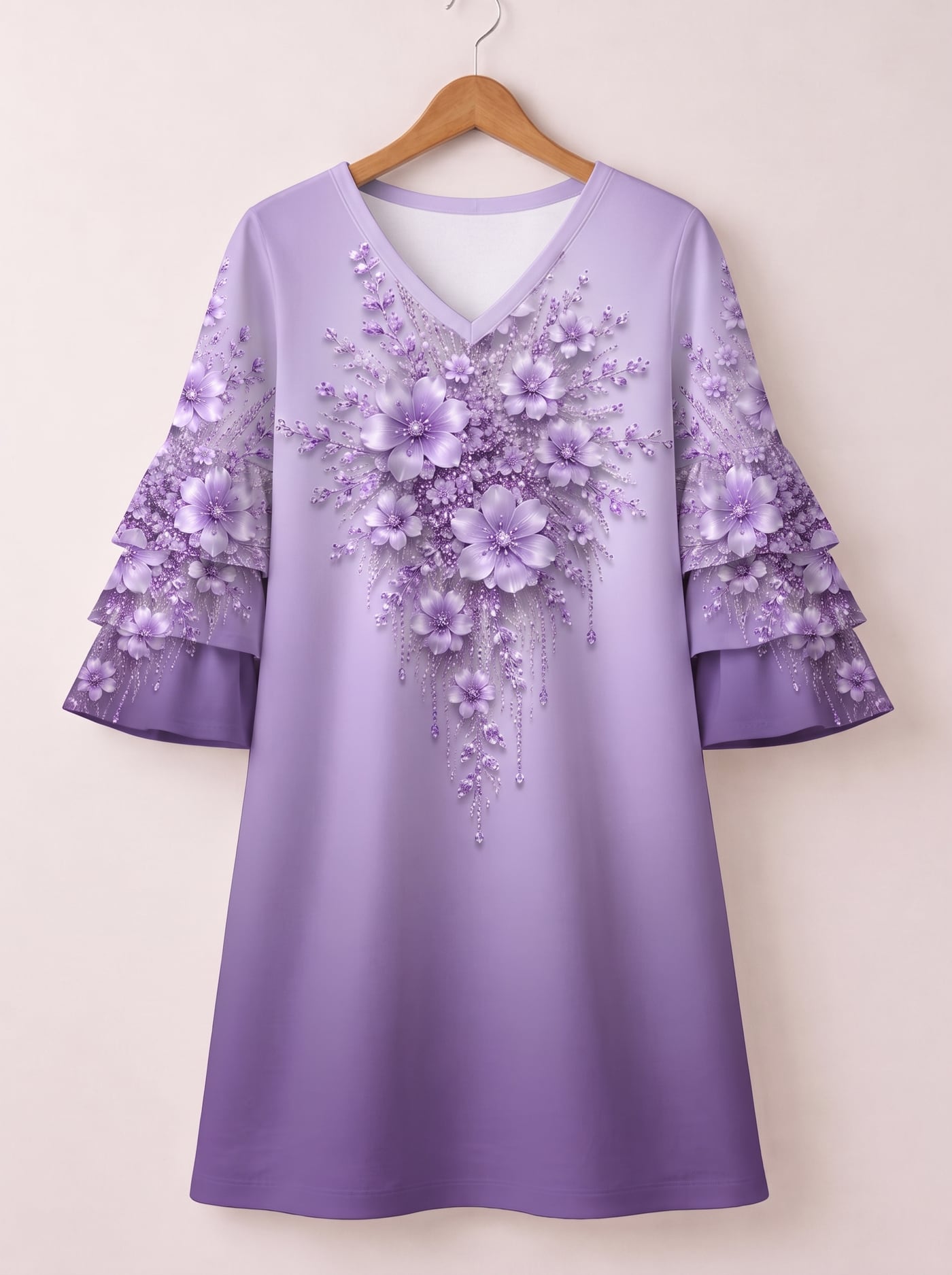 "Zambarau" Stacked Ruffle Sleeve Dress