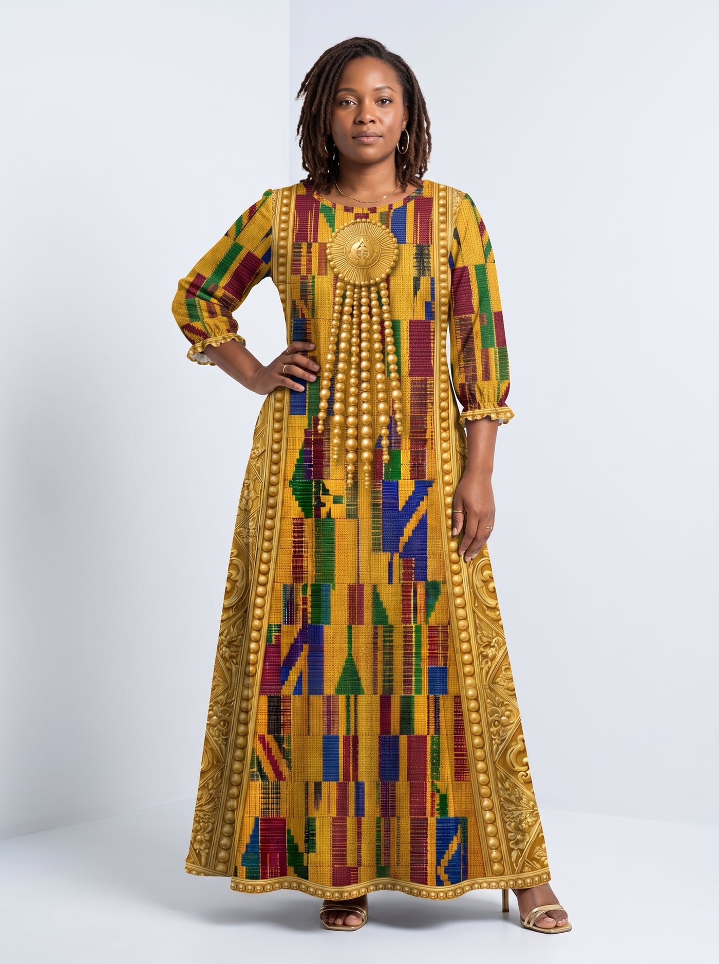 "Kente" Long Sleeve Maxi Dress