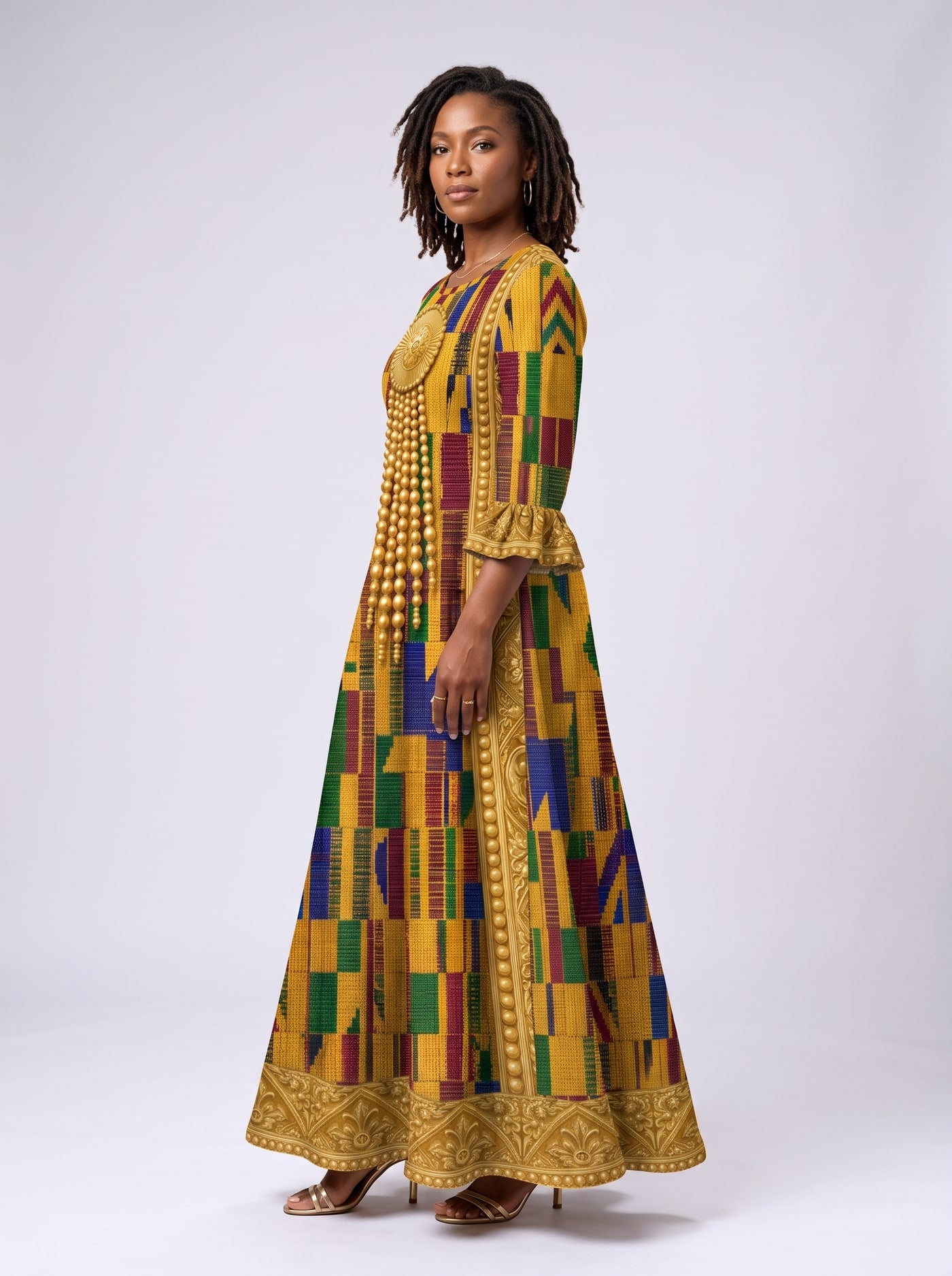 "Kente" Long Sleeve Maxi Dress