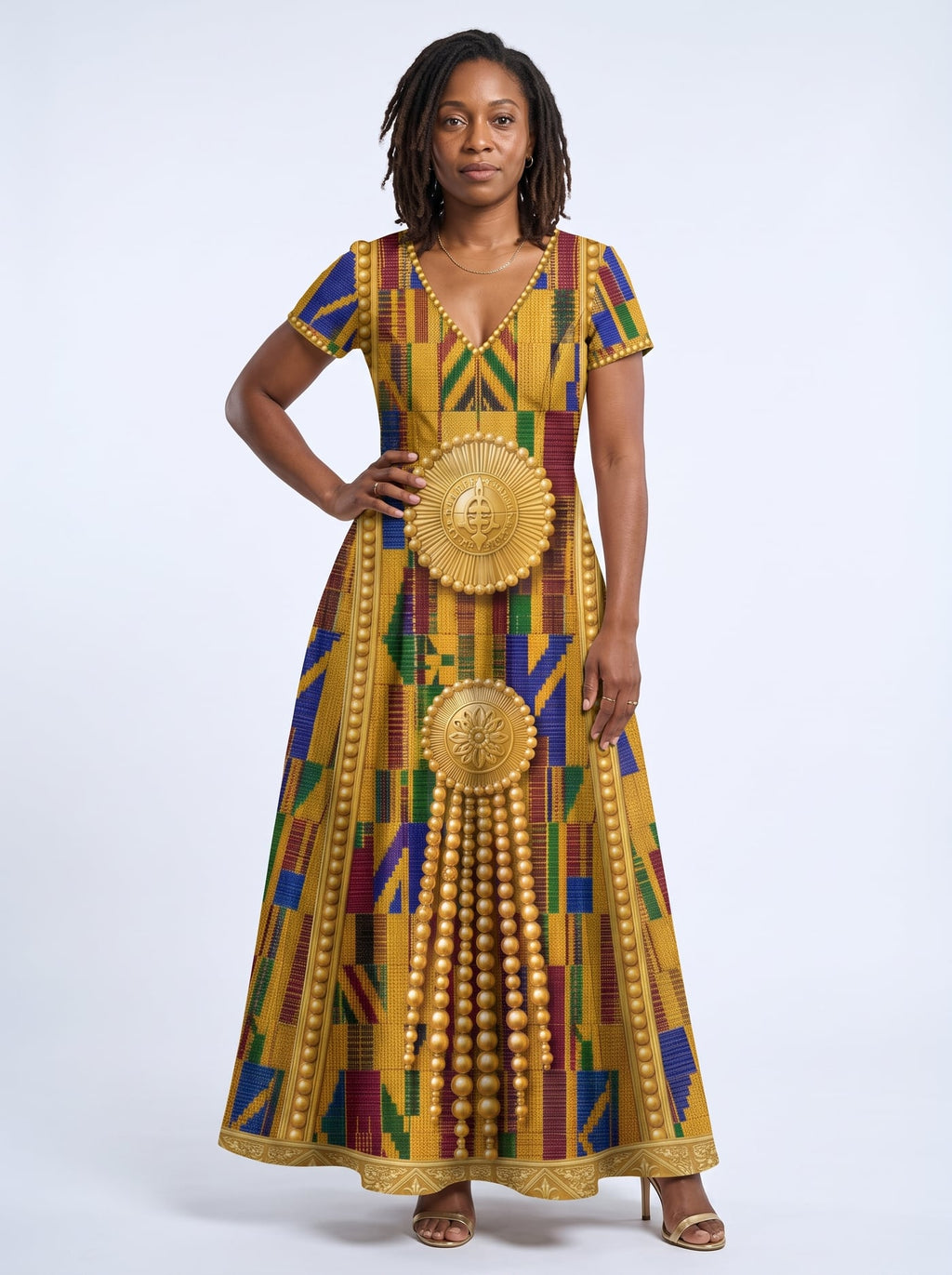 "Kente" Short Sleeve Maxi Dress Promo