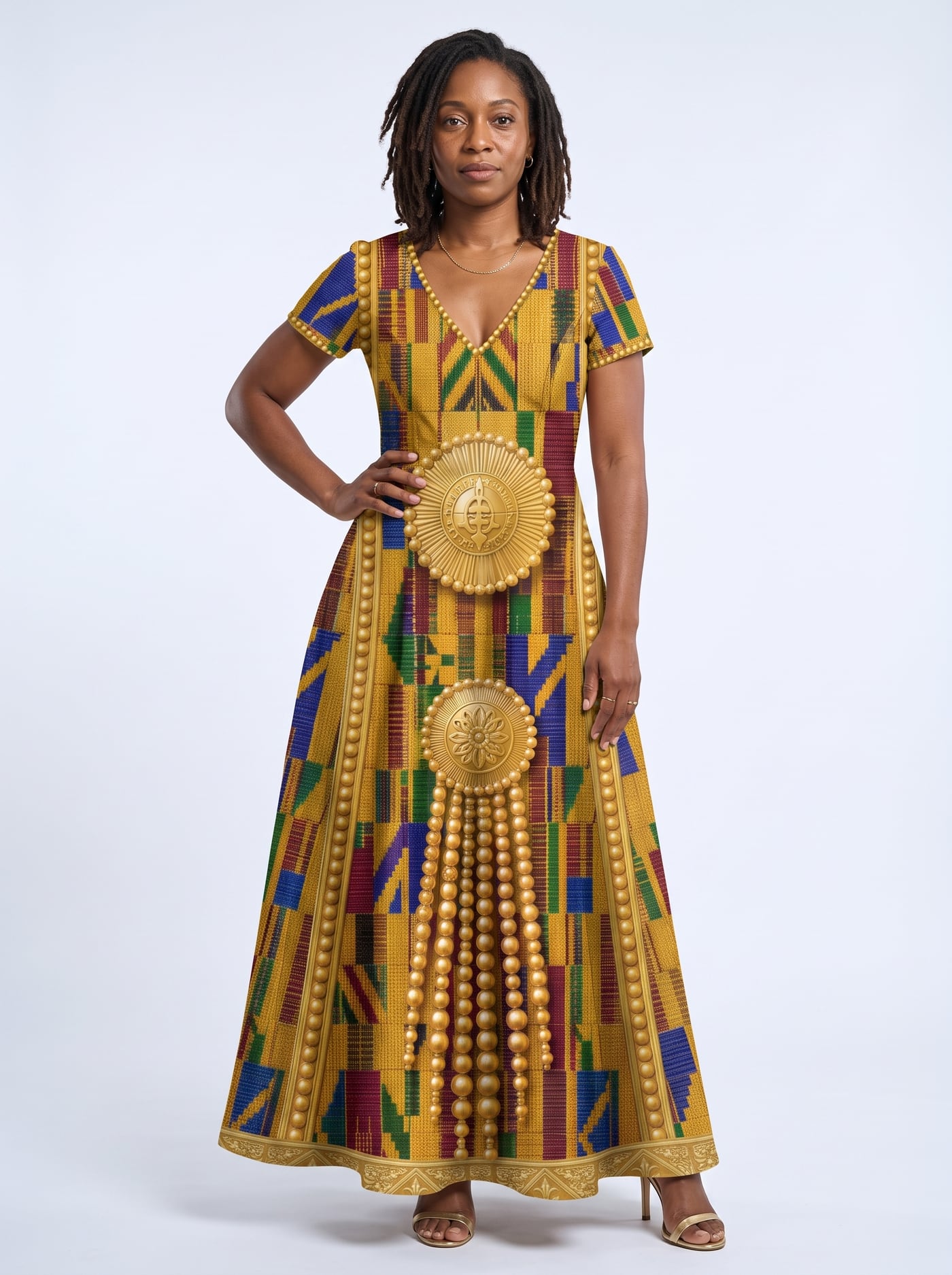 "Kente" Short Sleeve Maxi Dress