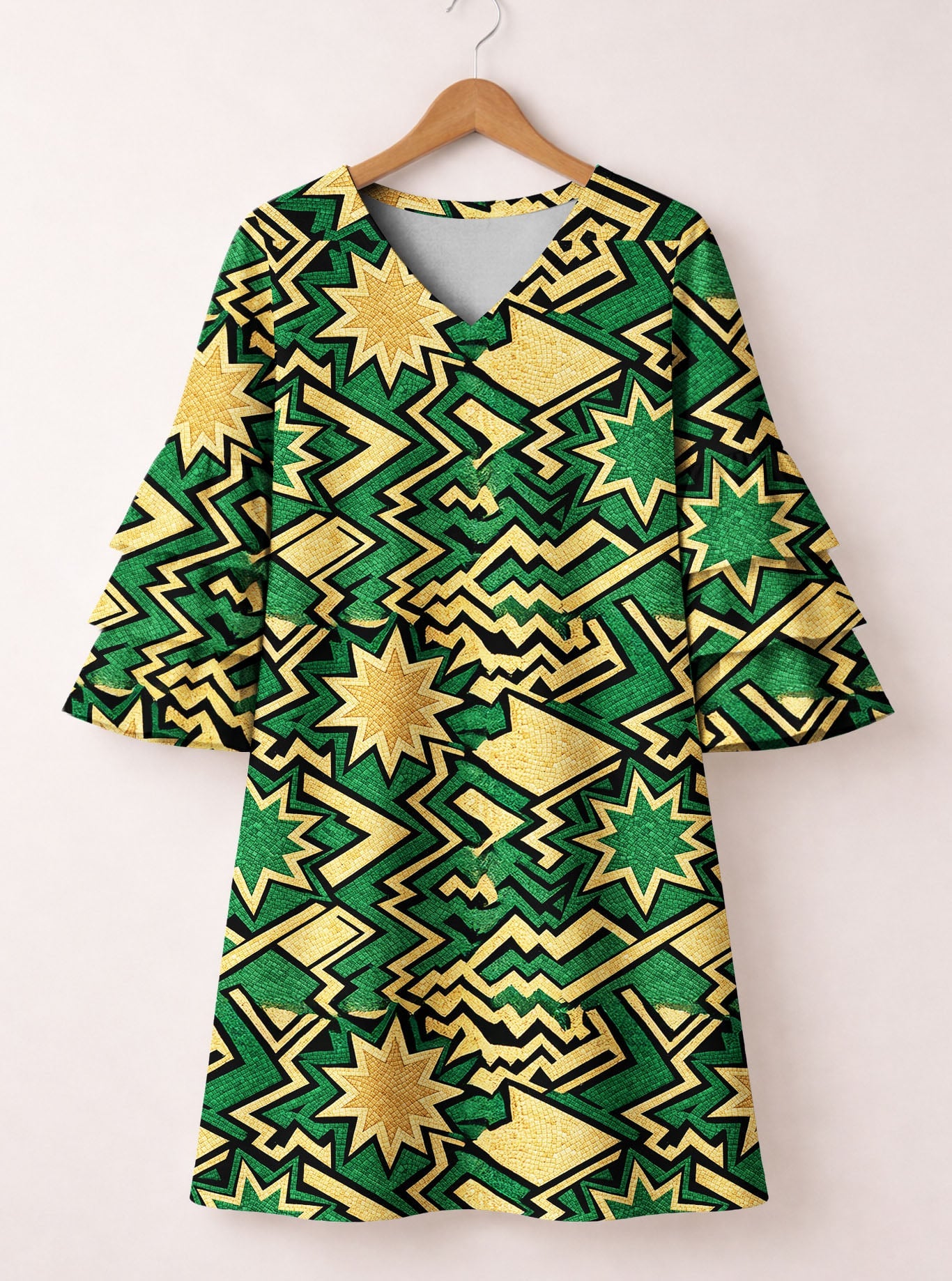 Emerald Sheba Stacked Ruffle Sleeve Dress