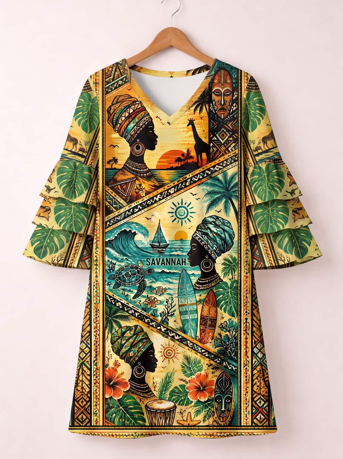 "Safari" Stacked Ruffle Sleeve Dress