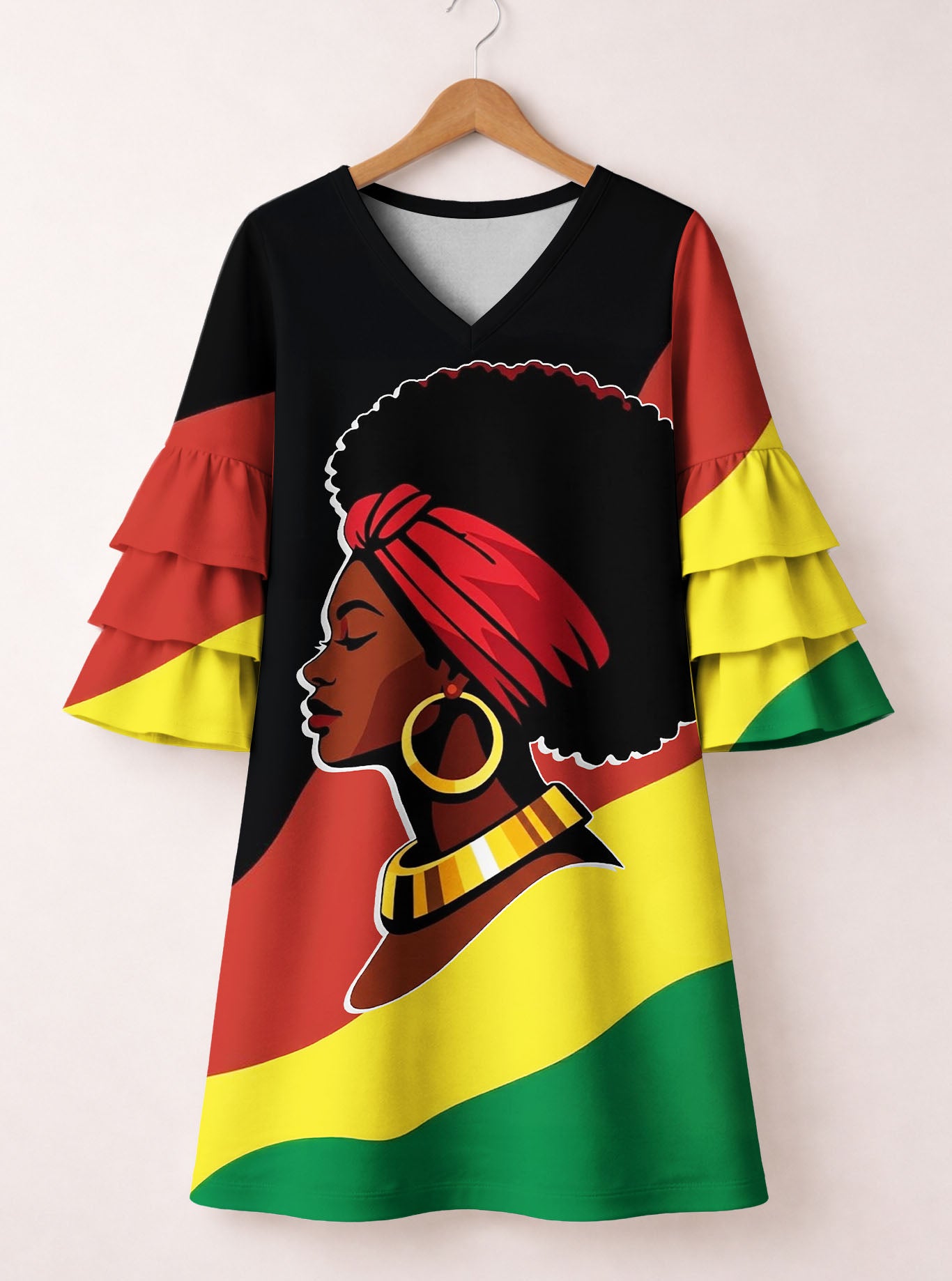 Black History Stacked Ruffle Sleeve Dress