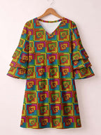 "Msonge" Stacked Ruffle Sleeve Dress