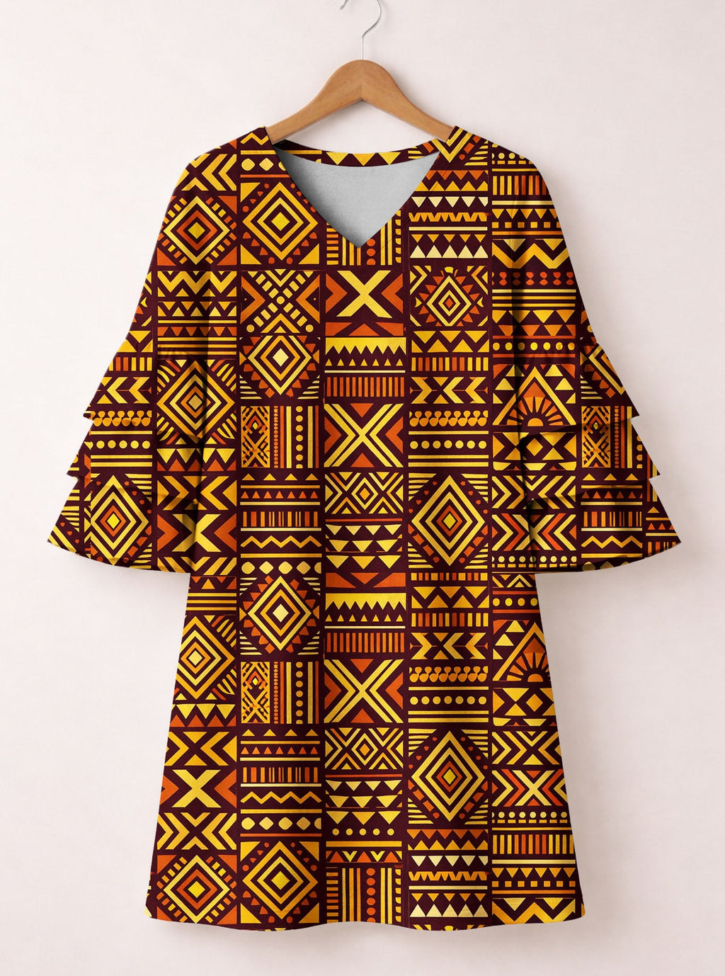 Mudcloth Stacked Ruffle Sleeve Dress