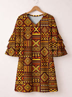 Mudcloth Stacked Ruffle Sleeve Dress
