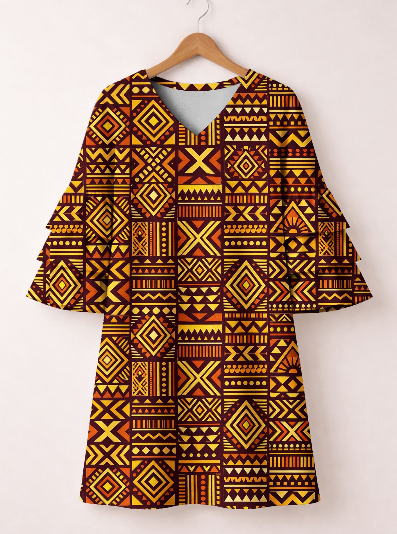 Mudcloth Stacked Ruffle Sleeve Dress