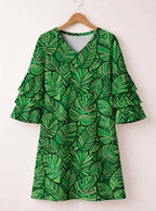 "Asili" Emerald Stacked Ruffle Sleeve Dress Promo