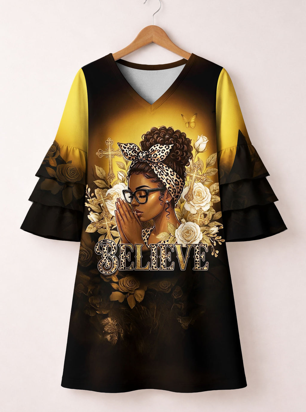"Imani" Amber Stacked Ruffle Sleeve Dress