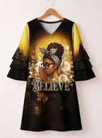 "Imani" Amber Stacked Ruffle Sleeve Dress