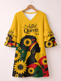 "August Queen Sunflower" Stacked Ruffle Sleeve Dress