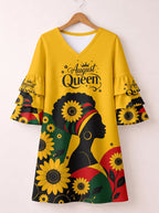 "August Queen Sunflower" Stacked Ruffle Sleeve Dress