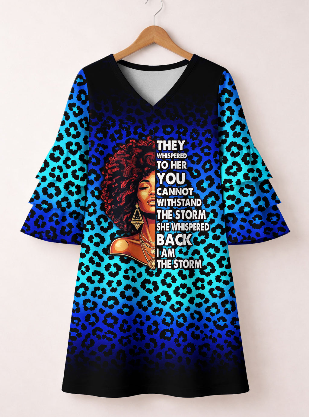 "Unstoppable" Sapphire Leopard Stacked Ruffle Sleeve Dress