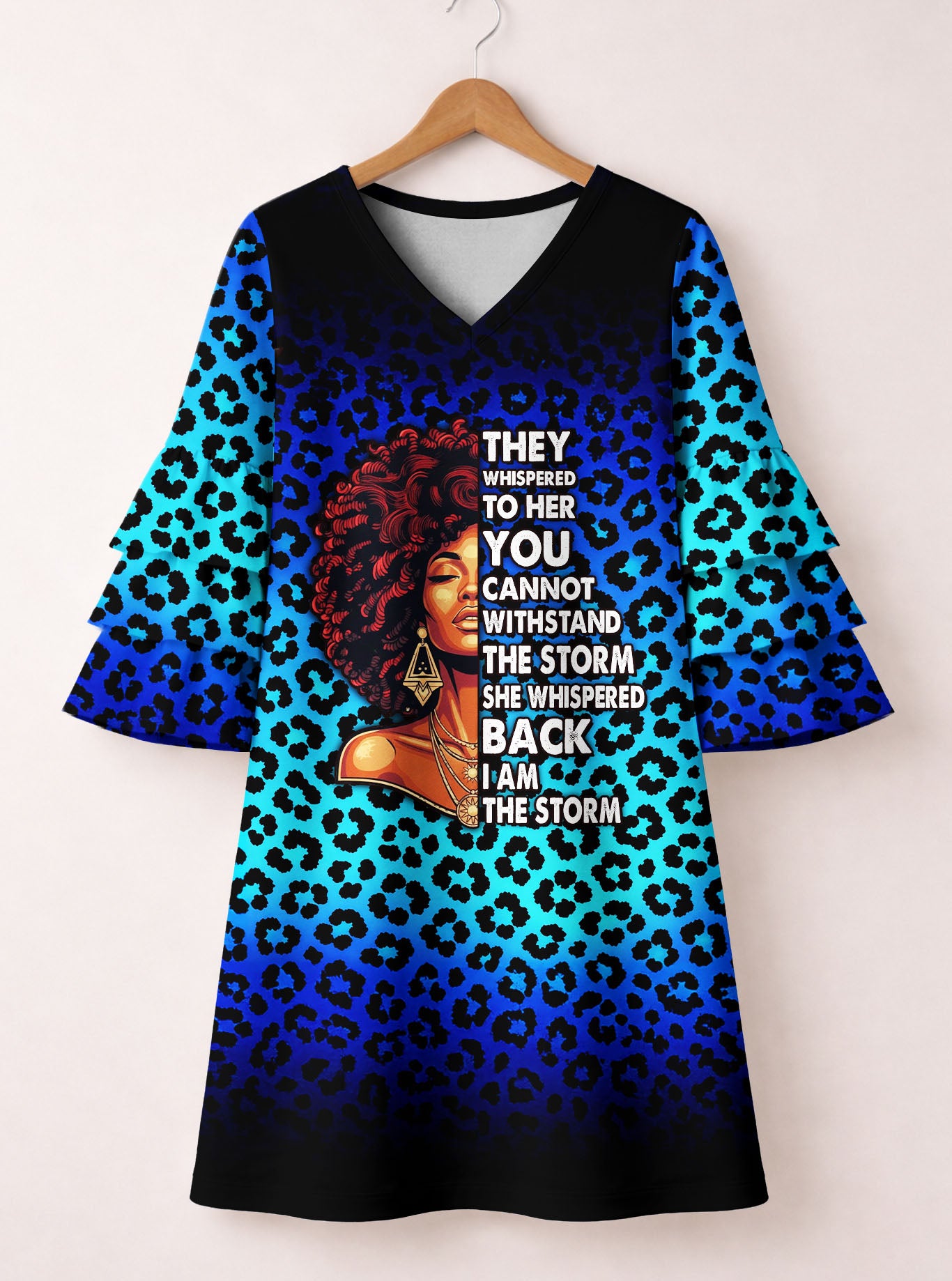 "Unstoppable" Sapphire Leopard Stacked Ruffle Sleeve Dress