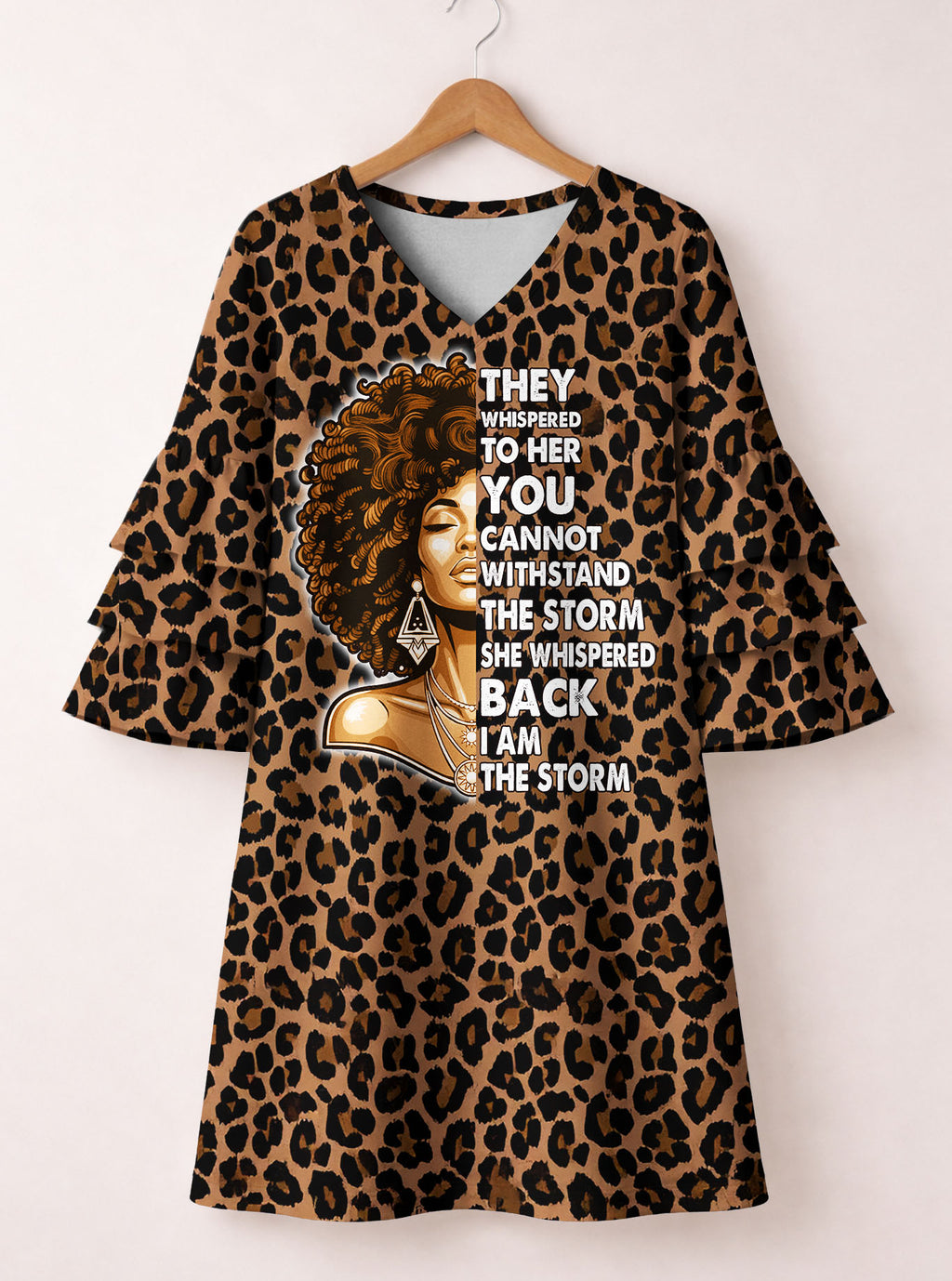 "Unstoppable" Brown Leopard Stacked Ruffle Sleeve Dress
