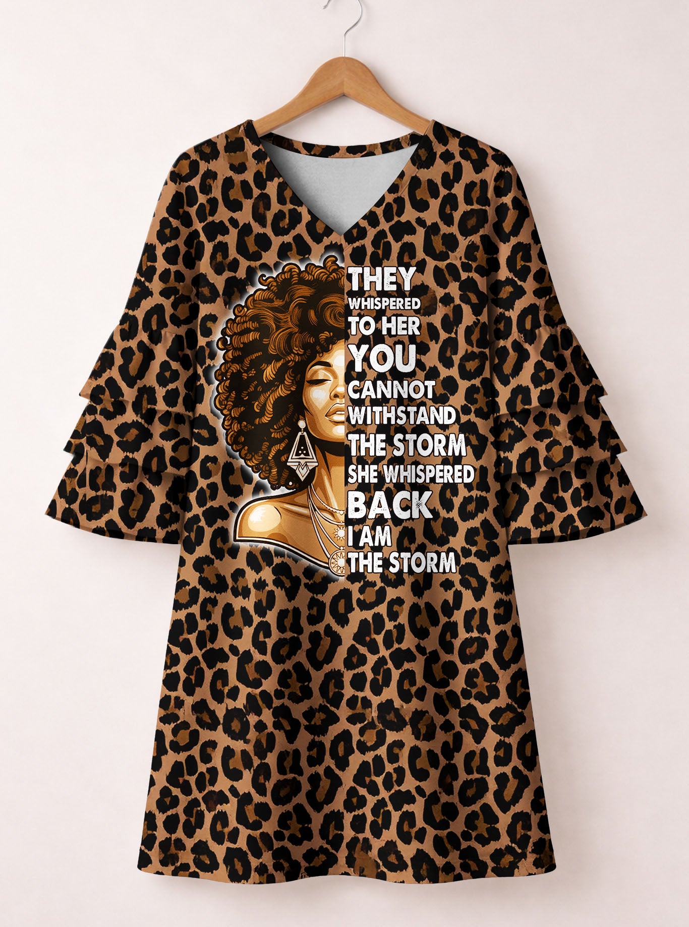 "Unstoppable" Brown Leopard Stacked Ruffle Sleeve Dress