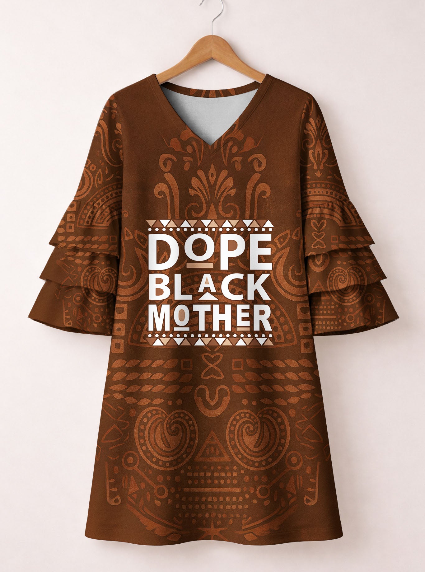 Dope Black Mom Stacked Ruffle Sleeve Dress