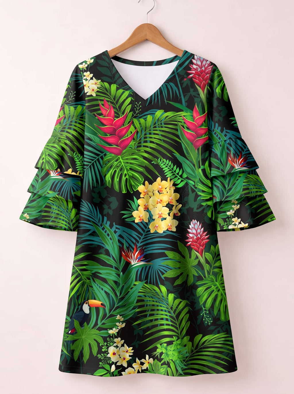 "Kitropiki" Stacked Ruffle Sleeve Dress