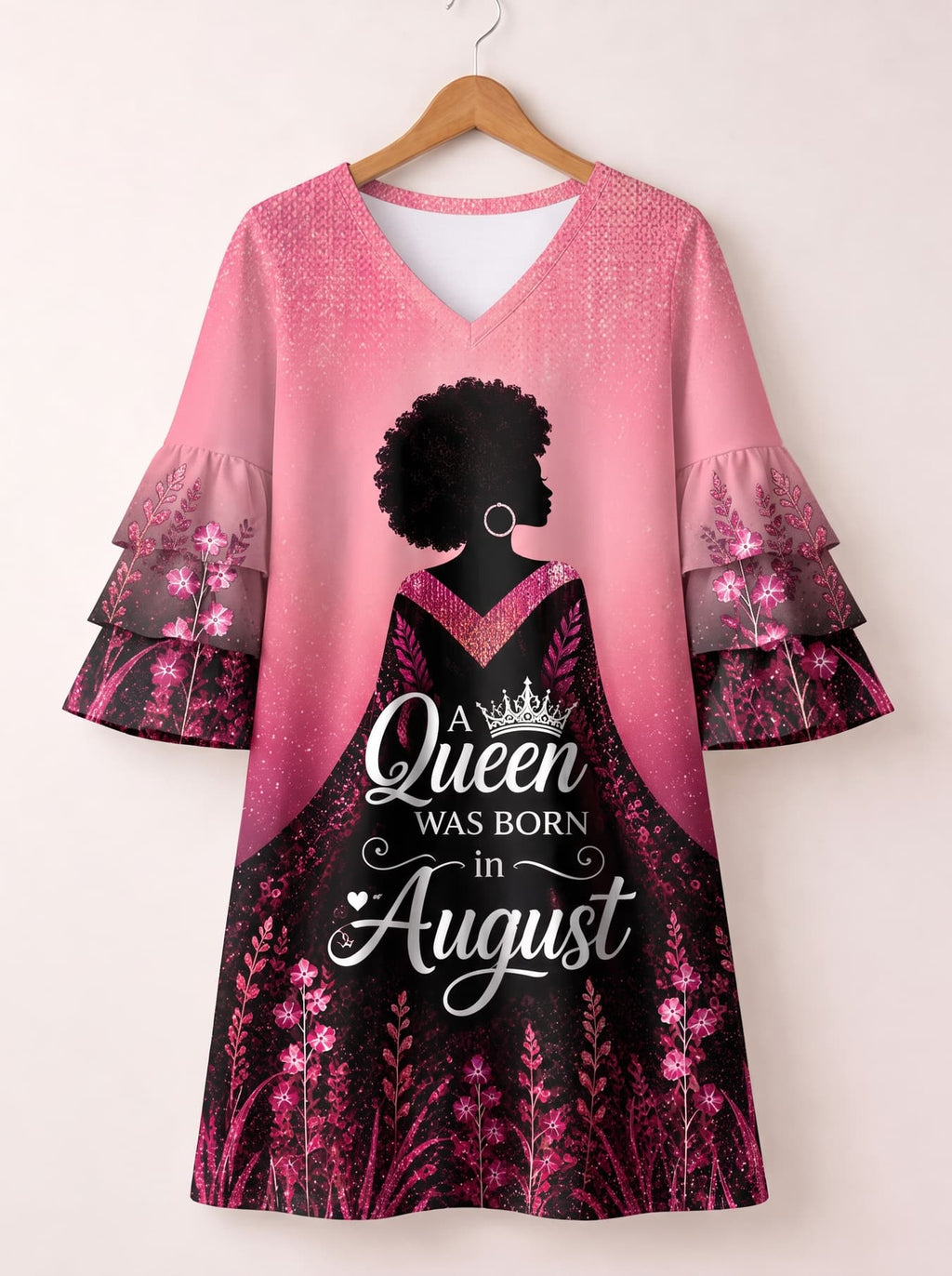 "August Queen Pink" Stacked Ruffle Sleeve Dress