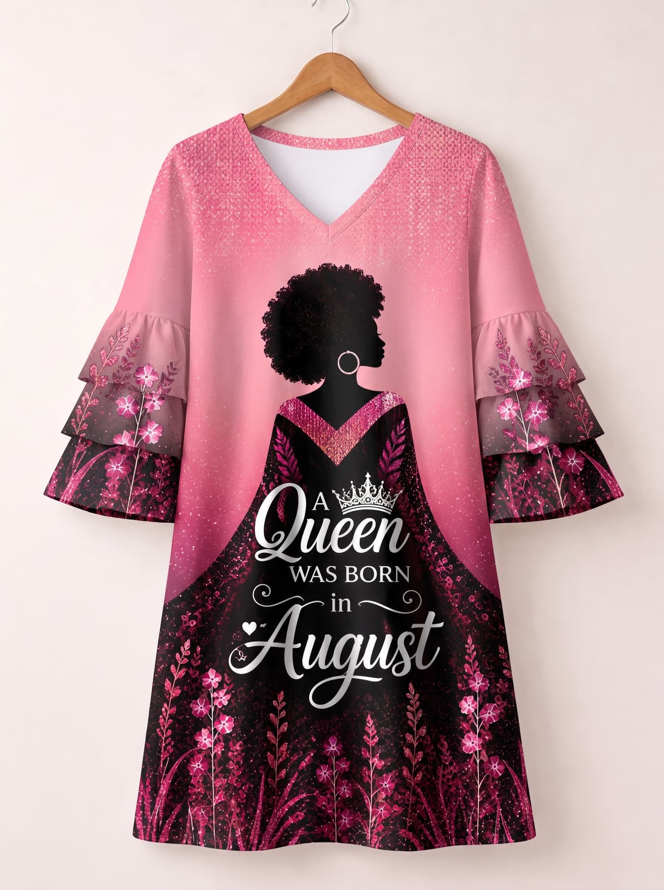 "August Queen Pink" Stacked Ruffle Sleeve Dress