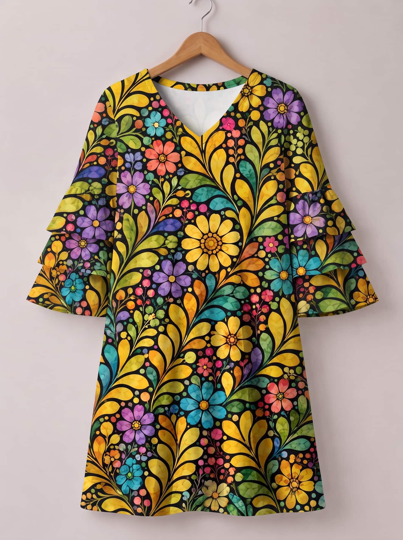 "Njano" Stacked Ruffle Sleeve Dress