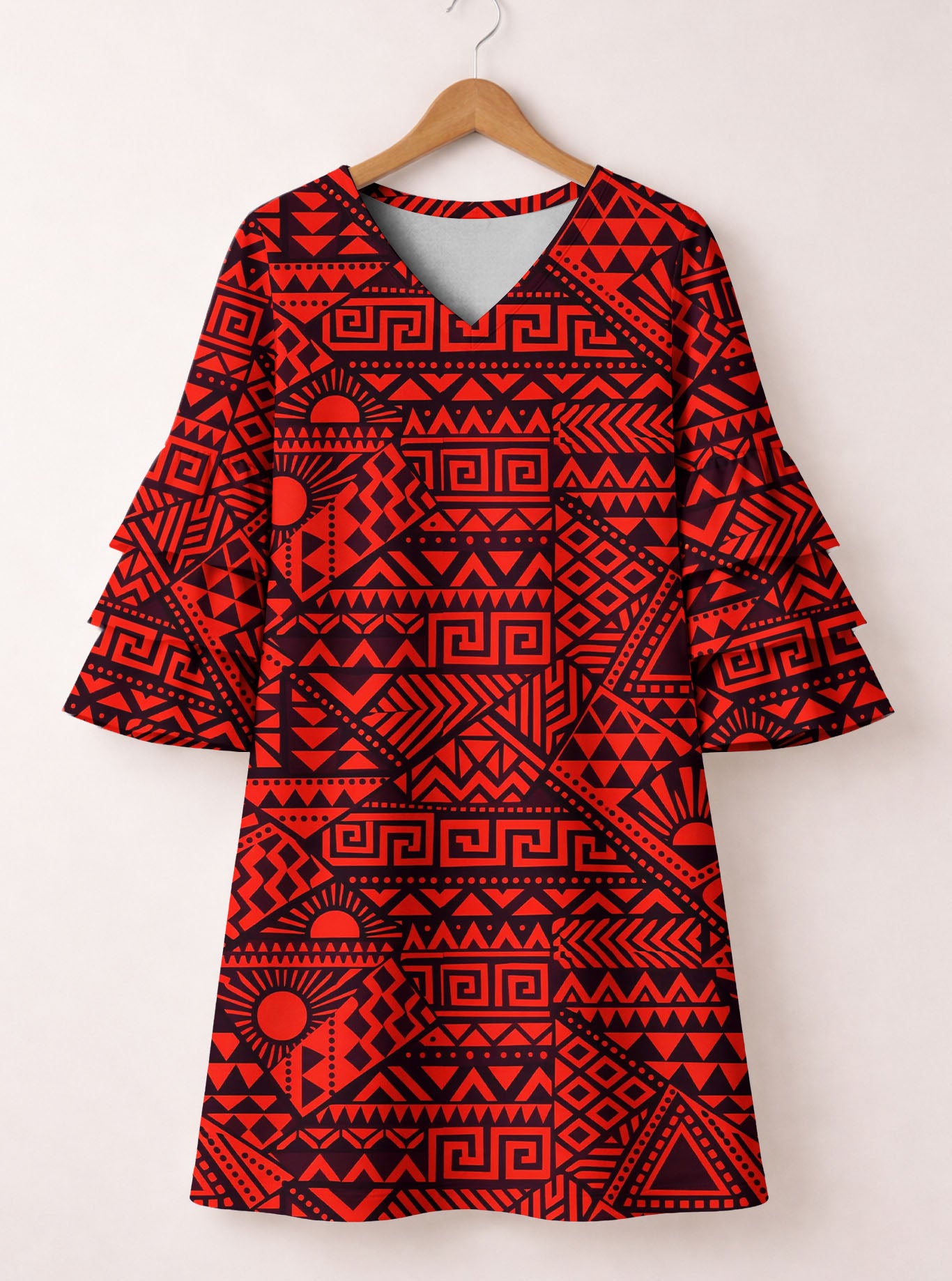 "Shaka" Burgundy Stacked Ruffle Sleeve Dress