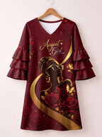 "August Girl Roses" Stacked Ruffle Sleeve Dress
