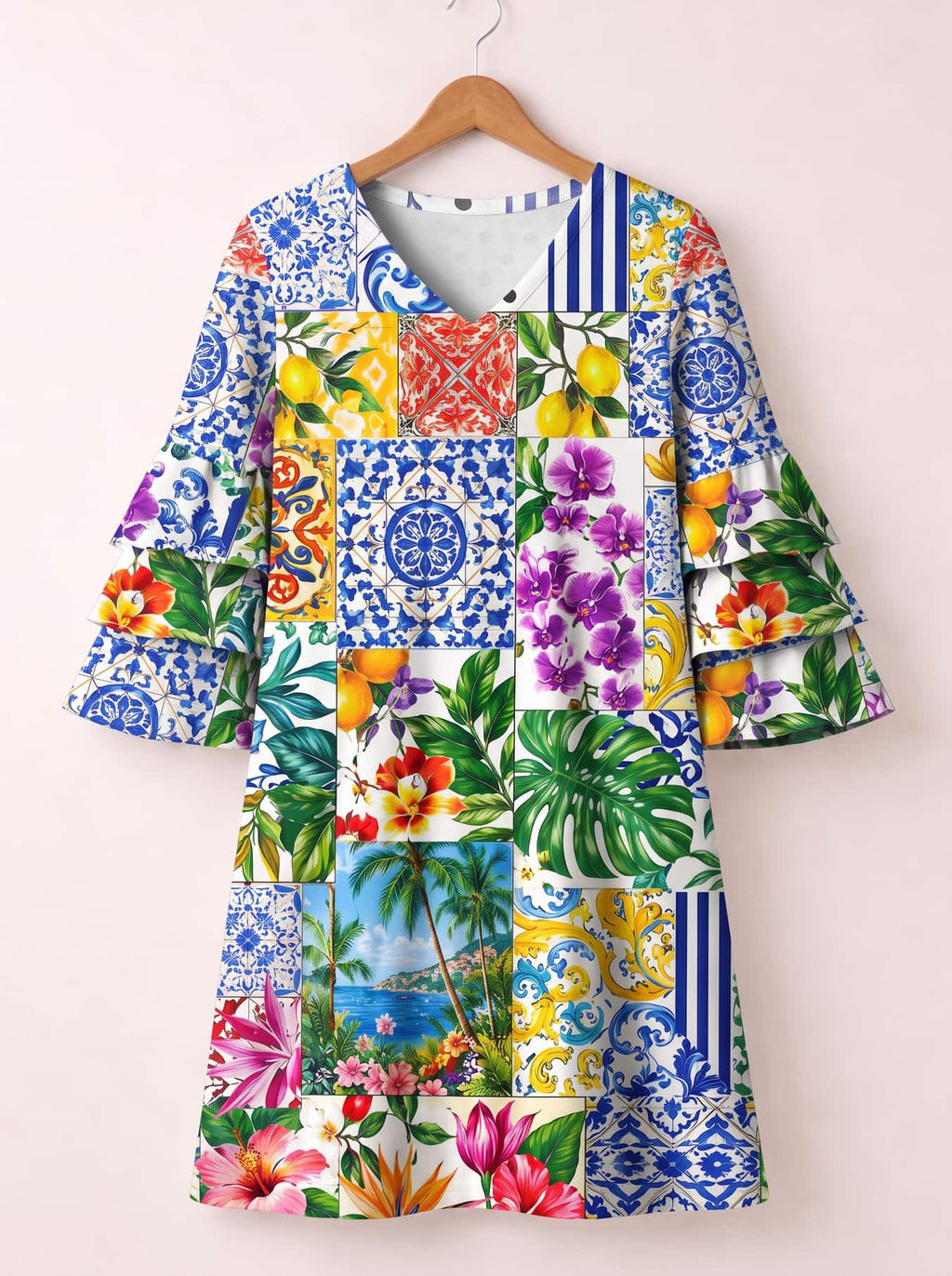 "Kisiwa" Stacked Ruffle Sleeve Dress